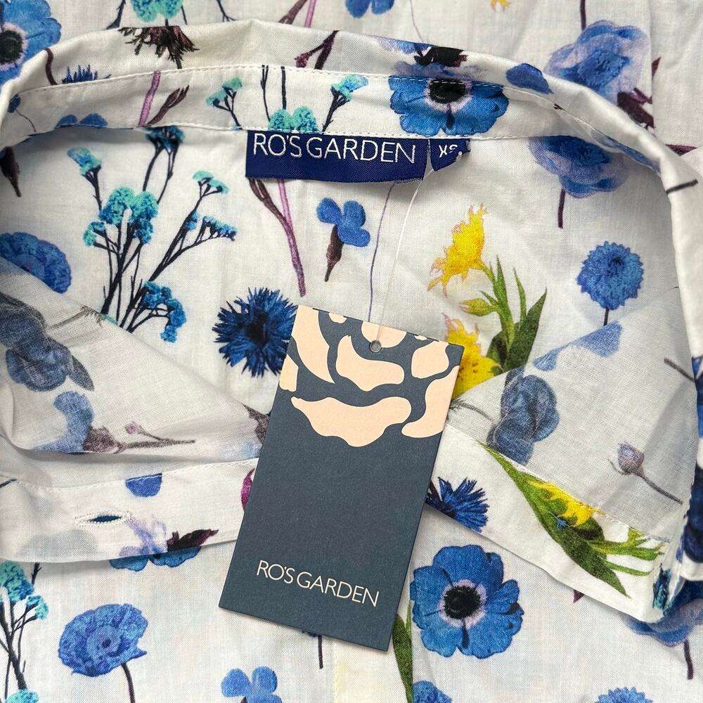 NWT Ro's Garden Copenhagen Button Up Floral Spring Shirt Blue Avignon Yellow XS - Picture 5 of 5